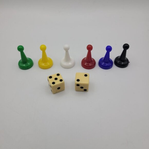 Careers Board Game Replacement Tokens Dice Six Pieces 1971 Purple Blue Yellow Re - Picture 2 of 5